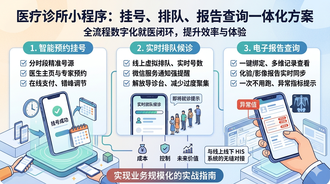 医疗诊所小程序：挂号、排队、报告查询一体化方案